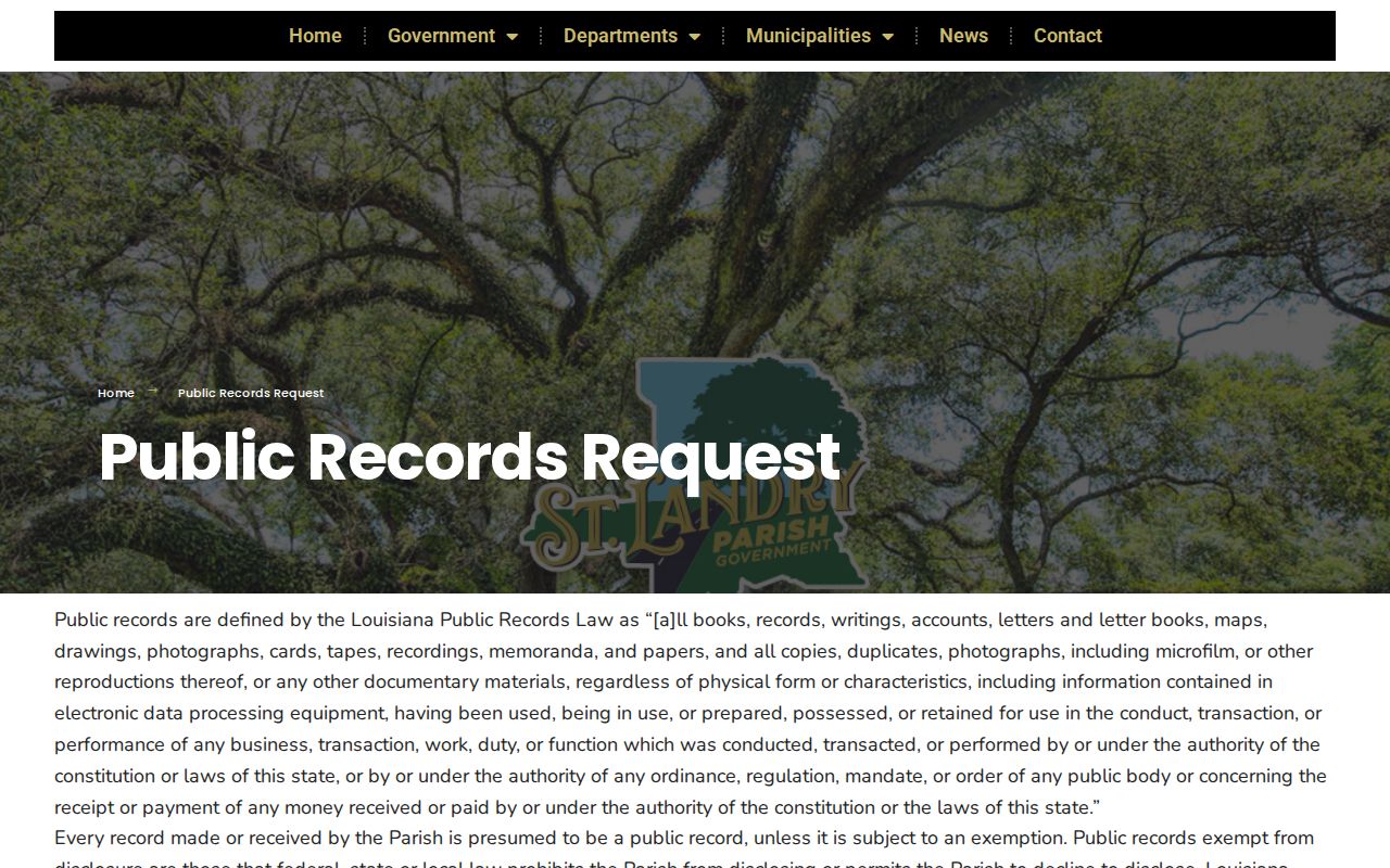 St. Landry Parish public records request instructions for criminal history research